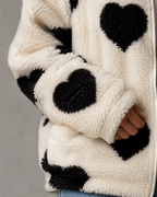 Women's Heart Print Teddy Fleece Jacket - Full Zip