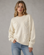 Women's Heart-Textured Drop-Shoulder Knit Sweater