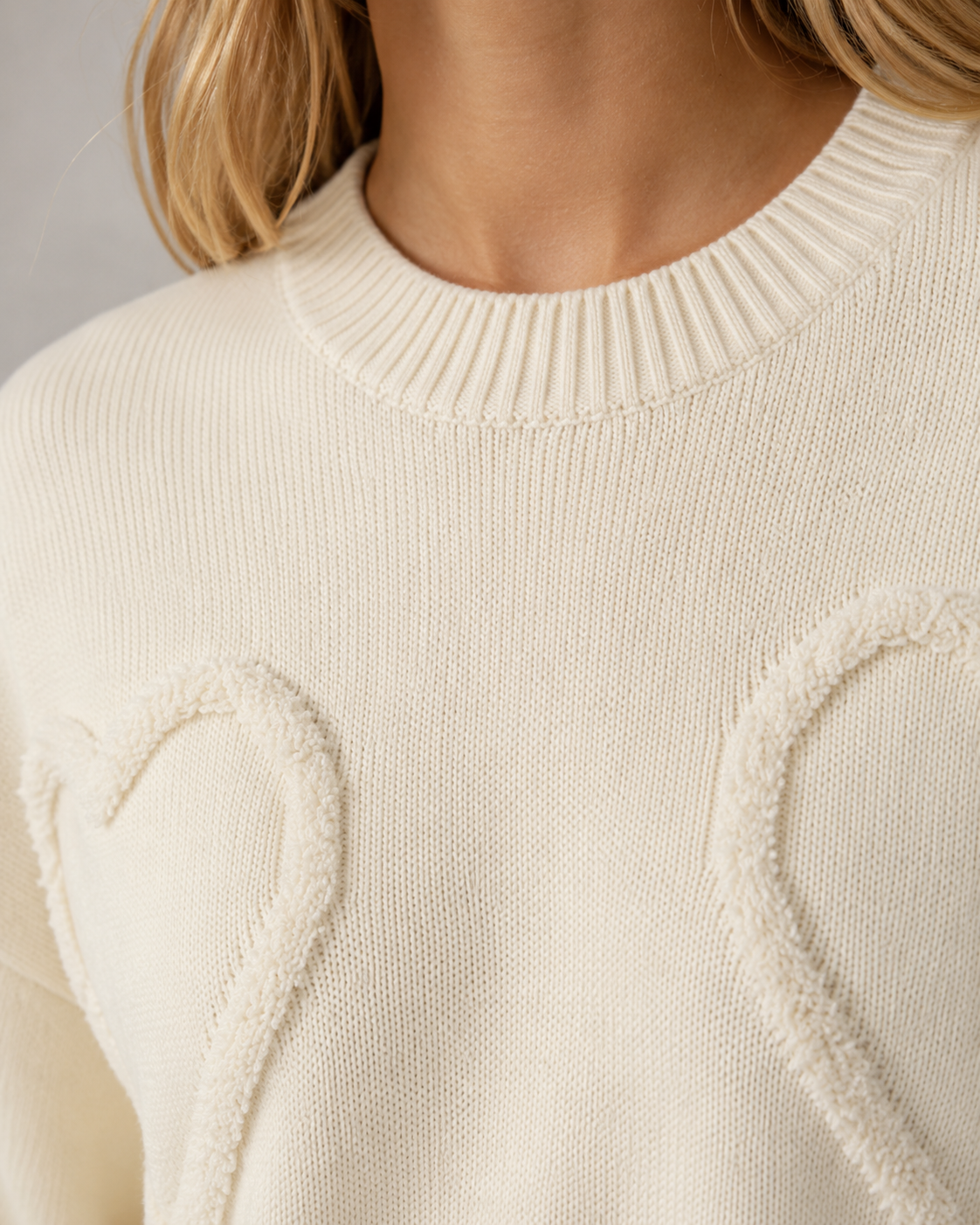 Women's Heart-Textured Drop-Shoulder Knit Sweater