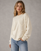 Women's Heart-Textured Drop-Shoulder Knit Sweater