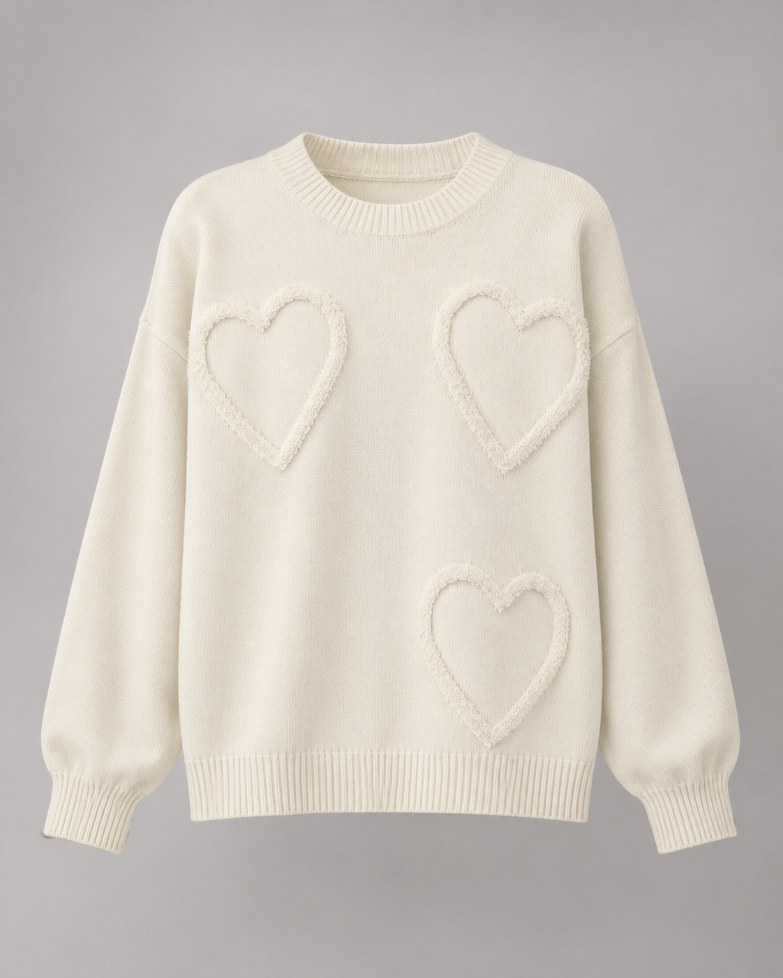 Women's Heart-Textured Drop-Shoulder Knit Sweater