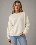 Women's Heart-Textured Drop-Shoulder Knit Sweater