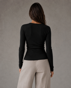 Women's Henley Top - Ribbed Long Sleeve Slim Fit