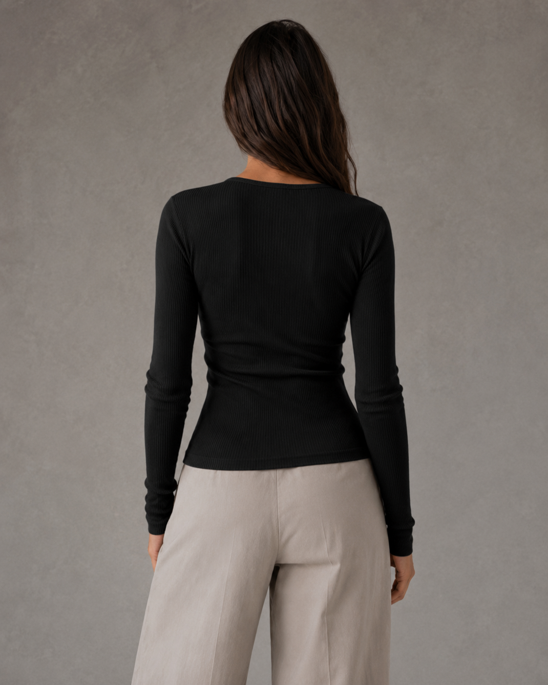 Women's Henley Top - Ribbed Long Sleeve Slim Fit