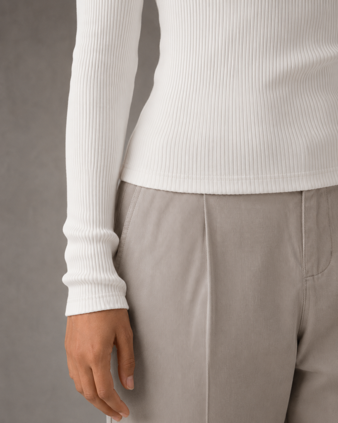 Women's Henley Top - Ribbed Long Sleeve Slim Fit