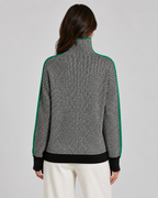 Women’s Herringbone Knit Turtleneck Sweater with Contrast Sleeves