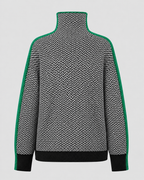 Women’s Herringbone Knit Turtleneck Sweater with Contrast Sleeves