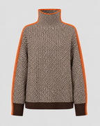 Women’s Herringbone Knit Turtleneck Sweater with Contrast Sleeves