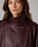 Women’s High Collar Leather Jacket – Relaxed Zip Fit