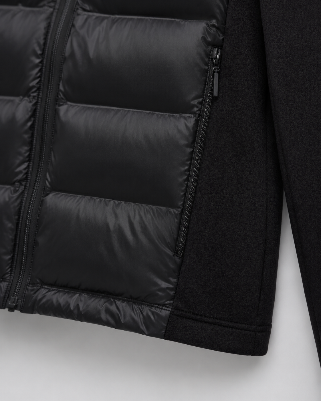 Women's Hooded Hybrid Puffer Jacket Padded Jersey Sleeve