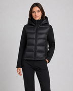 Women's Hooded Hybrid Puffer Jacket Padded Jersey Sleeve