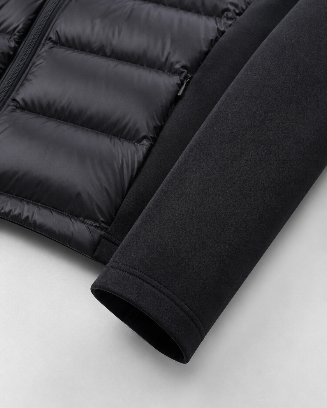 Women's Hooded Hybrid Puffer Jacket Padded Jersey Sleeve