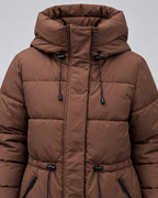 Women's Hooded Puffer Coat - Quilted Drawstring Waist