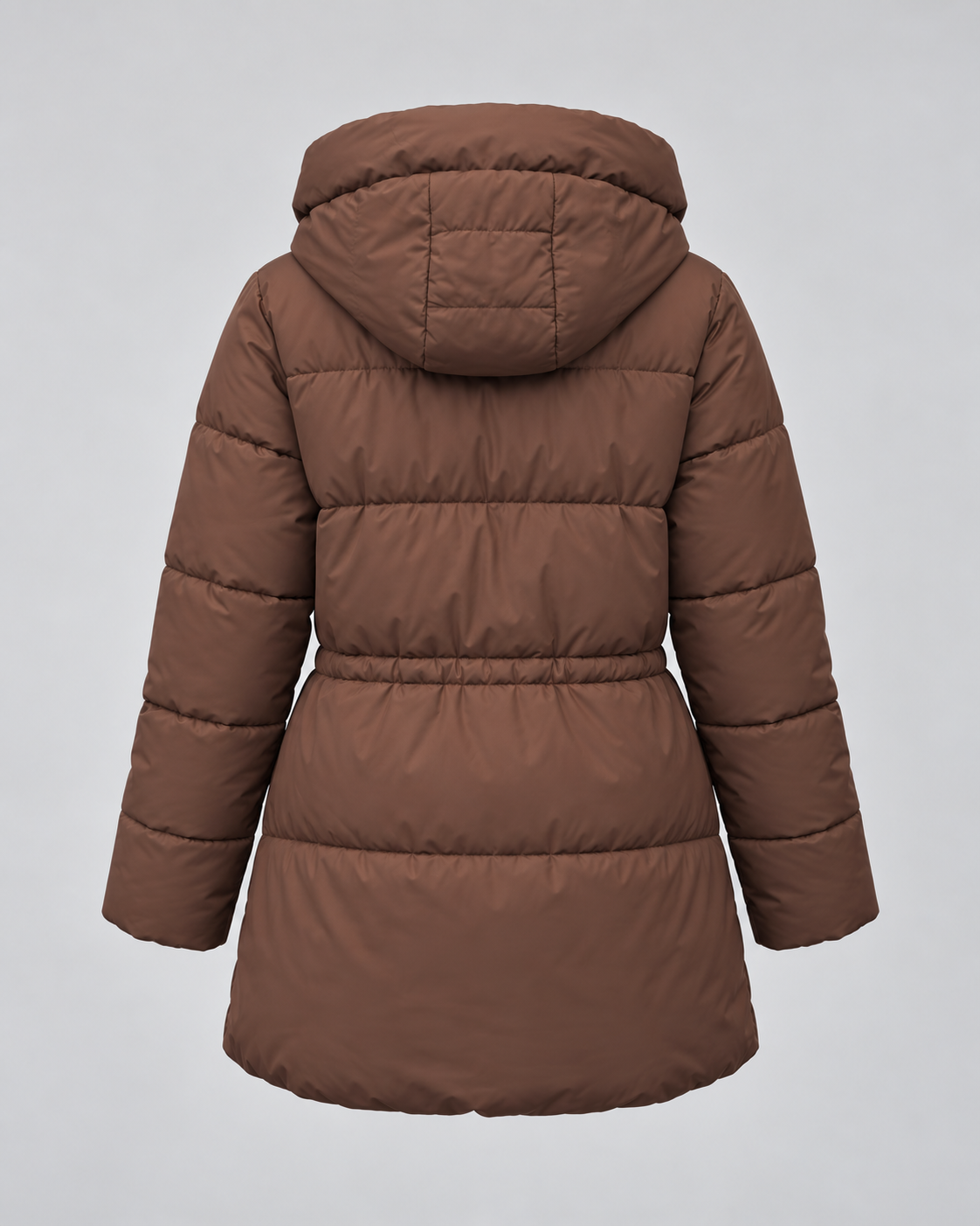 Women's Hooded Puffer Coat - Quilted Drawstring Waist