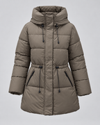 Women's Hooded Puffer Coat - Quilted Drawstring Waist