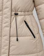 Women's Hooded Puffer Coat - Quilted Drawstring Waist