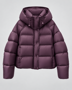 Women's Hooded Puffer Jacket - Cropped Funnel Neck Relaxed Fit