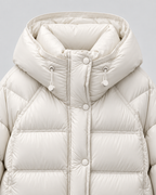 Women's Hooded Puffer Jacket - Cropped Funnel Neck Relaxed Fit