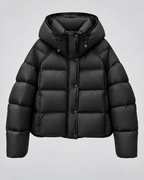 Women's Hooded Puffer Jacket - Cropped Funnel Neck Relaxed Fit