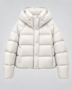 Women's Hooded Puffer Jacket - Cropped Funnel Neck Relaxed Fit