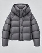 Women's Hooded Puffer Jacket - Cropped Funnel Neck Relaxed Fit