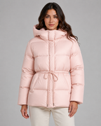 Women's Hooded Puffer Jacket Drawstring Waist Fitted