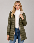 Women's Hooded Puffer Jacket - Quilted Plush-Lined Mid-Thigh