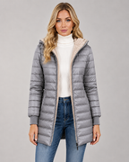 Women's Hooded Puffer Jacket - Quilted Plush-Lined Mid-Thigh