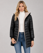 Women's Hooded Puffer Jacket - Quilted Plush-Lined Mid-Thigh