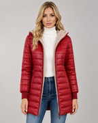 Women's Hooded Puffer Jacket - Quilted Plush-Lined Mid-Thigh