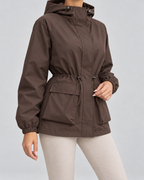 Women's Hooded Utility Jacket - Drawstring Waist Flap Pockets