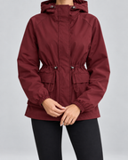 Women's Hooded Utility Jacket - Drawstring Waist Flap Pockets