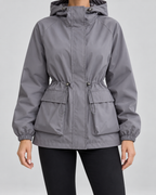 Women's Hooded Utility Jacket - Drawstring Waist Flap Pockets