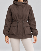 Women's Hooded Utility Jacket - Drawstring Waist Flap Pockets
