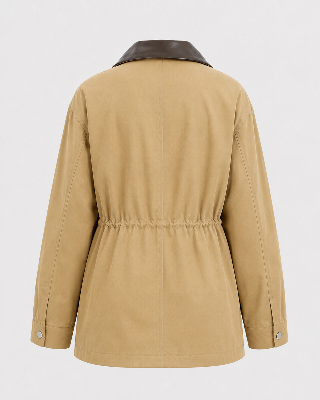 Women's Khaki Barn Jacket - Contrast Collar Zip Front