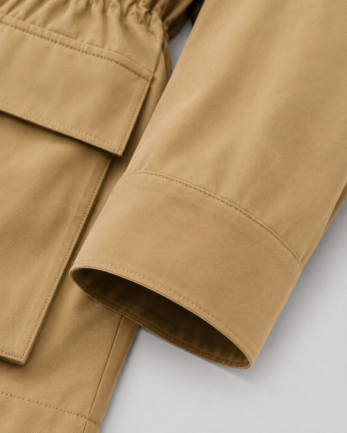 Women's Khaki Barn Jacket - Contrast Collar Zip Front
