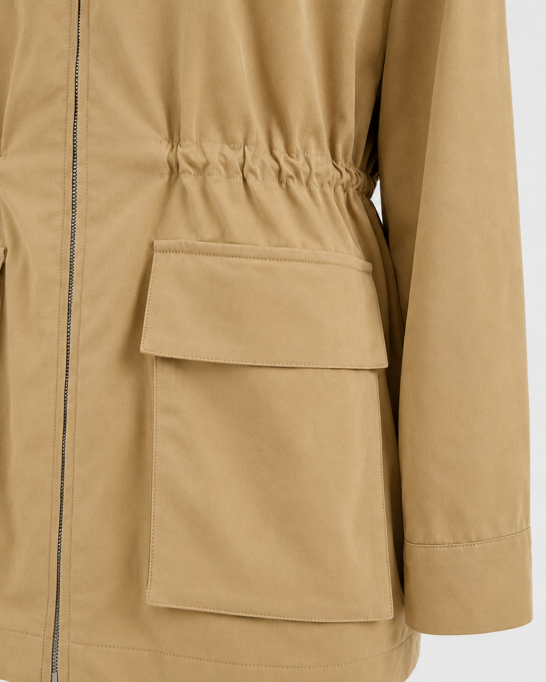 Women's Khaki Barn Jacket - Contrast Collar Zip Front