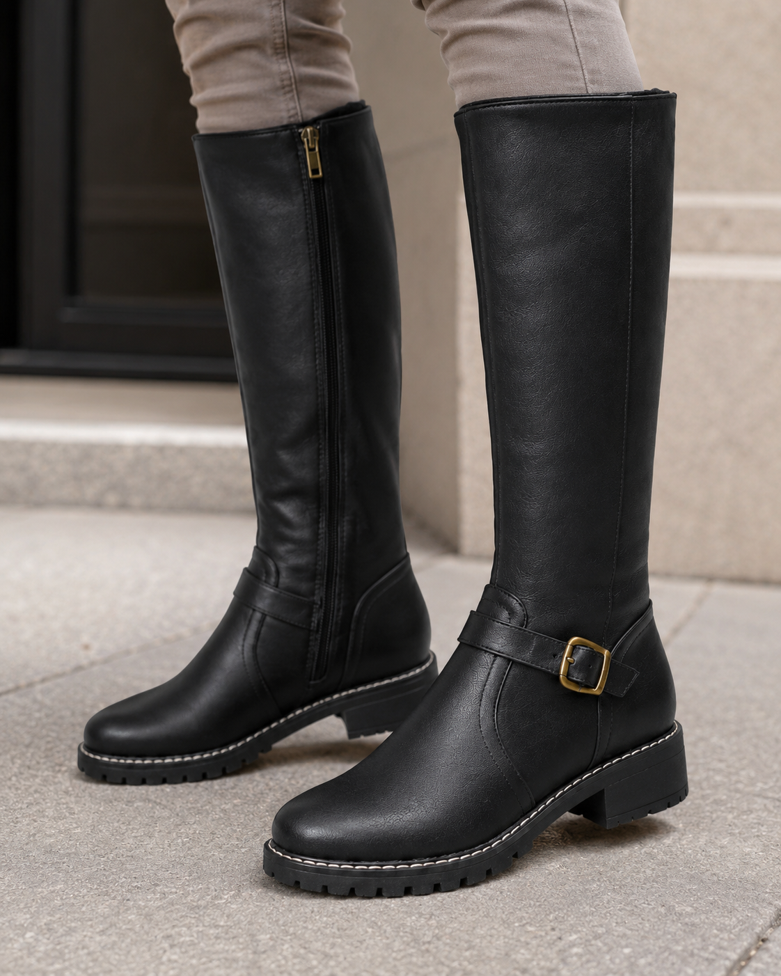 Women's Knee-High Buckle Boots