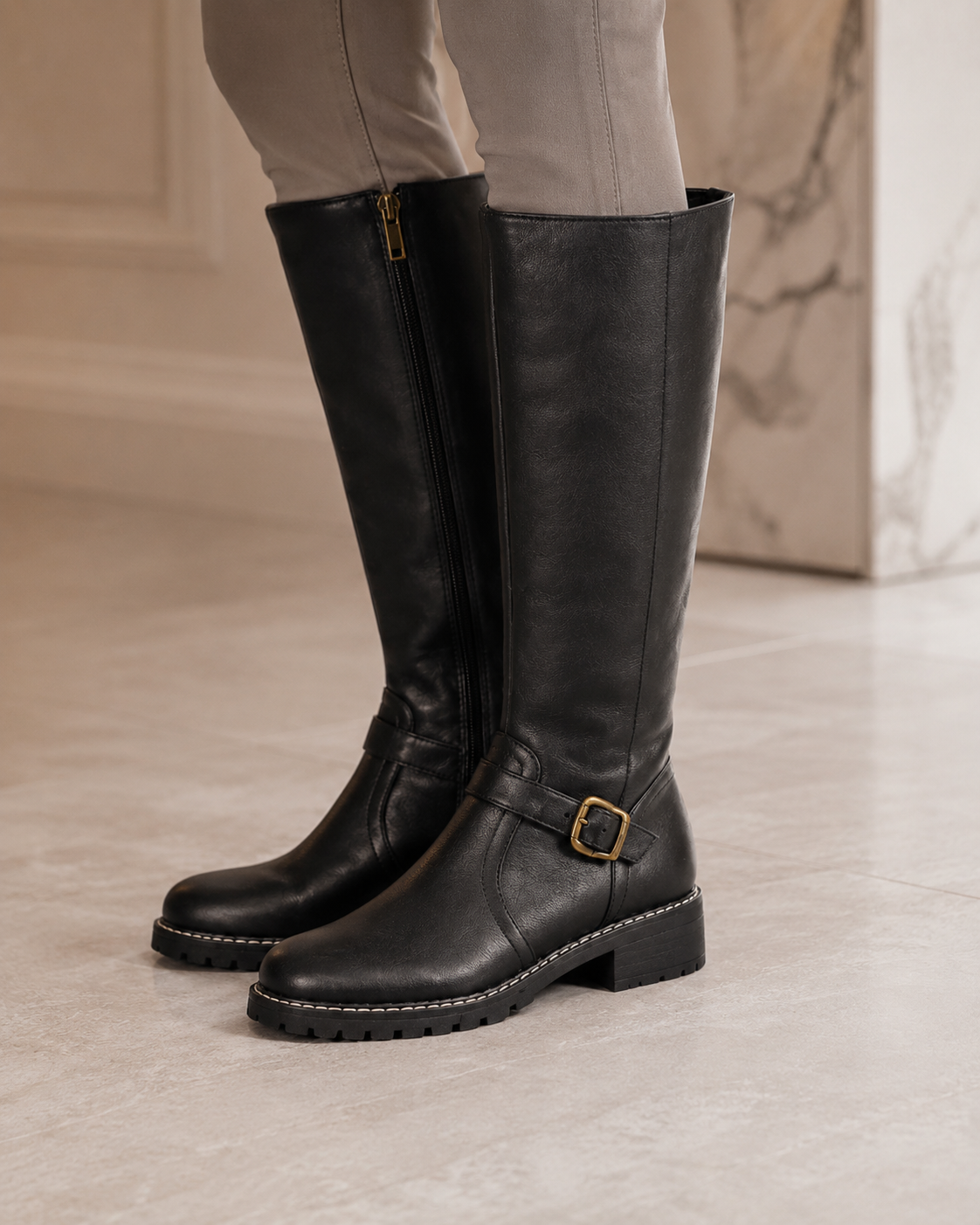 Women's Knee-High Buckle Boots