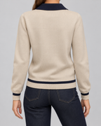 Women's Knit Polo Sweater - Navy Contrast Collar