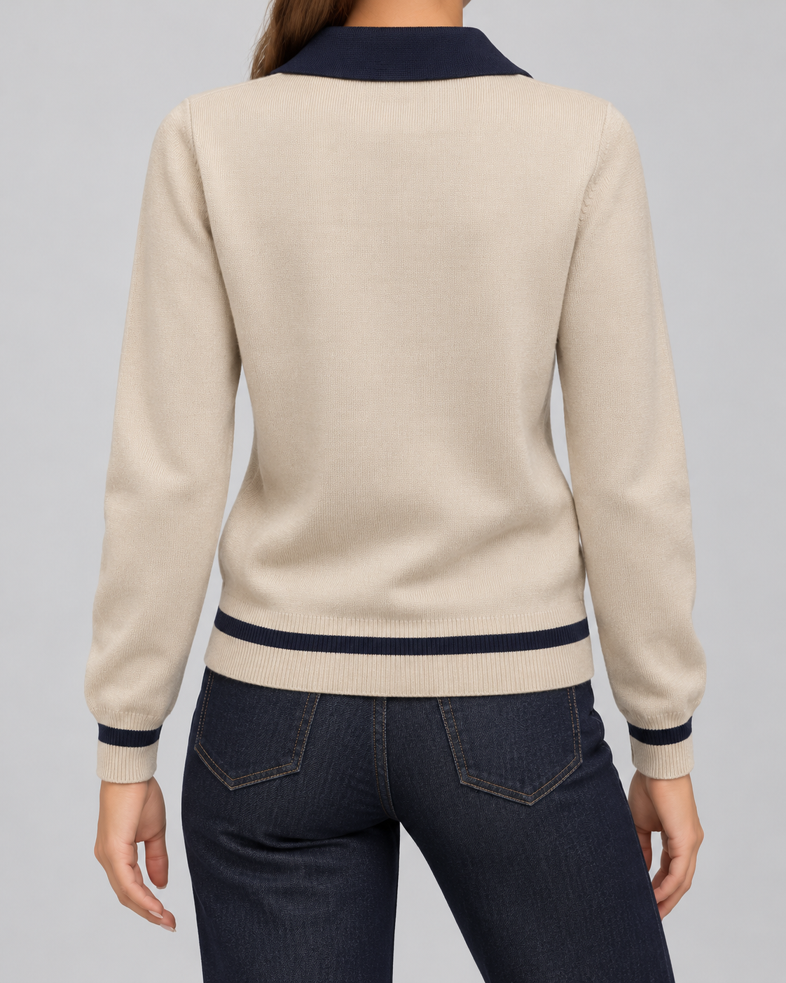 Women's Knit Polo Sweater - Navy Contrast Collar