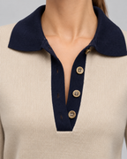 Women's Knit Polo Sweater - Navy Contrast Collar