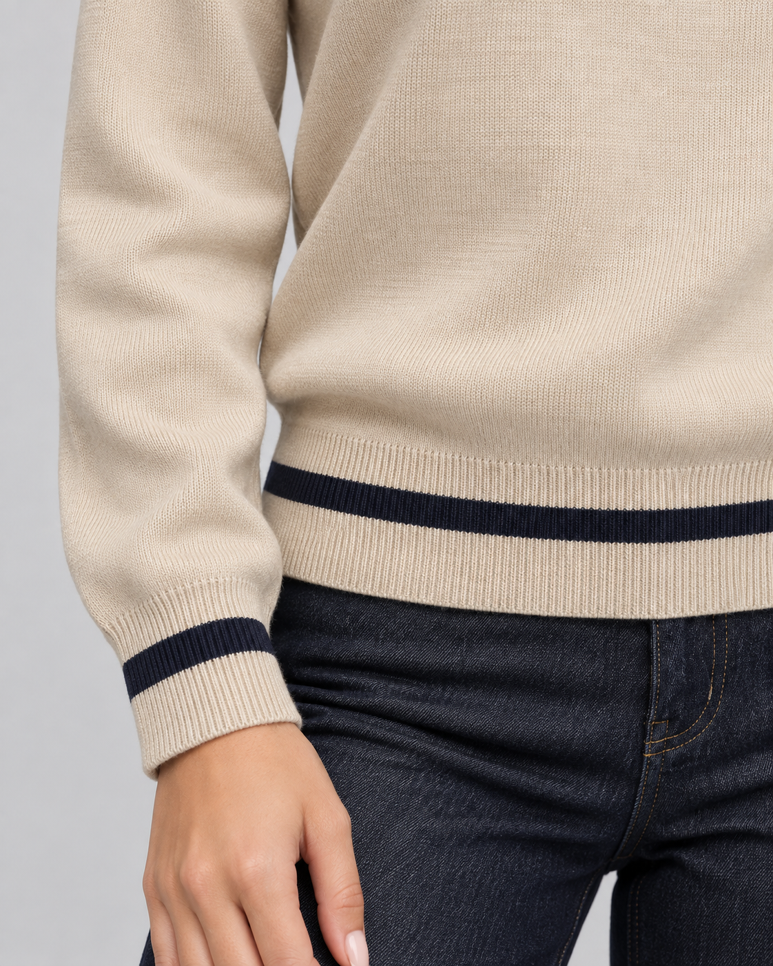 Women's Knit Polo Sweater - Navy Contrast Collar