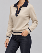 Women's Knit Polo Sweater - Navy Contrast Collar