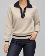 Women's Knit Polo Sweater - Navy Contrast Collar