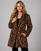 Women's Leopard Print Faux Fur Longline Coat