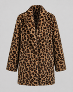 Women's Leopard Print Faux Fur Longline Coat
