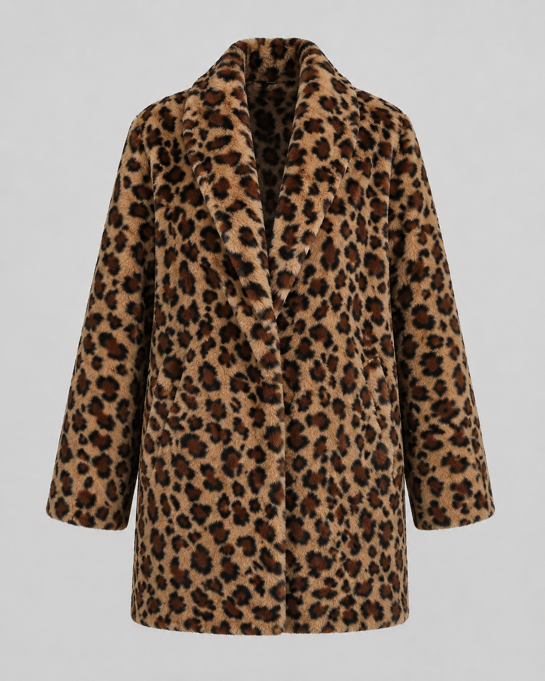 Women's Leopard Print Faux Fur Longline Coat