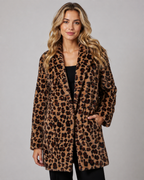 Women's Leopard Print Faux Fur Longline Coat