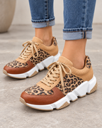 Women's Leopard Print Sneakers - Chunky Sole Lace-Up
